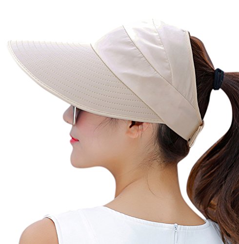 HINDAWI Sun Hats for Women Wide Brim UV Protection Summer Beach Visor Cap Beige Womens Sun Hat