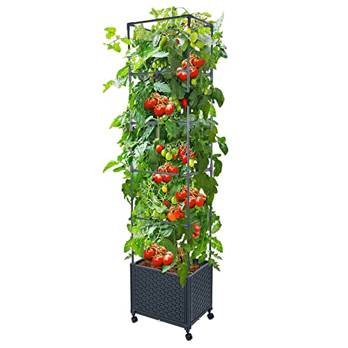 GREEN MOUNT Raised Garden Bed Planter Box with Trellis for Climbing Vegetables Plants, 67.6' Outdoor Tomatoes Planters Tomato Cage w/Wheels