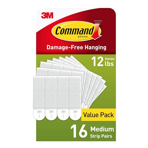 Command Medium Picture Hanging Strips, Damage Free Hanging Picture Hangers, No Tools Wall Hanging Strips for Living Spaces, 16 White Adhesive Strip Pairs(32 Command Strips)