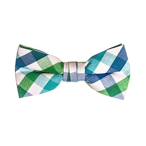 Born to Love Boys Kids Pre Tied Adjustable Bowtie Easter Holiday Party Dress Up 4 Inches Black Green and Blue Plaid Cotton Bow tie