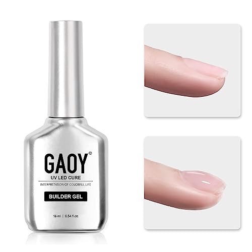 GAOY Clear Builder Gel for Nails, 16ml Nail Strengthener in a Bottle, Nail Extension Hard Gel, Soak Off Long Lasting UV Gel, Base Coat Top Coat Needed