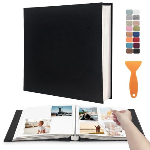 HenPisen Large Photo Album Self Adhesive Scrapbook Album for 4×6 5×7 8×10 Pictures DIY Magnetic Linen Cover Album 40 Pages for Family Wedding Gifts with Metal Pen and Plastic Board