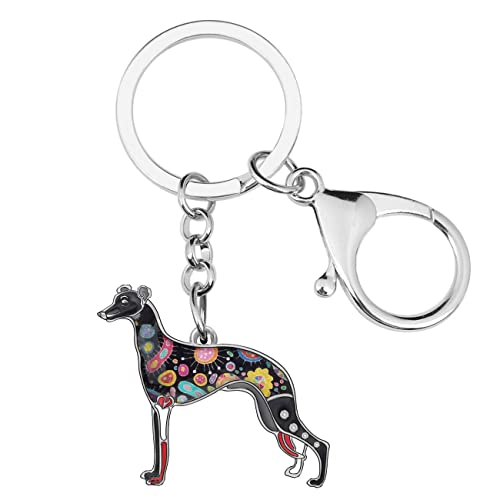 WEVENI Enamel Alloy Greyhound Dog Keychain Pet Key Ring Gift Car Wallet Bag Charms For Women Girls (Grey)