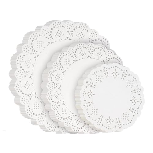 Svalor Paper Doilies Assorted Sizes, 4.5inch 6.5inch and 8.5 inch Doilies for Food, 99 Pieces Disposable Lace Paper Doilies for Tables, Round Paper Placemats Bulk for Cakes Desserts Crafts(White)