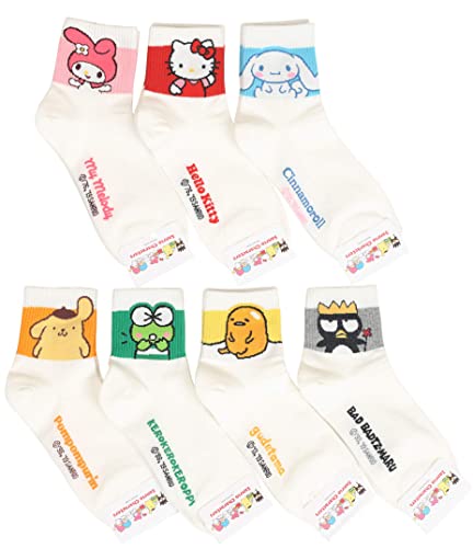 CUSTOMONACO Womens Sanrio Characters Cartoon Novelty Socks (Mascot 7 Pairs)