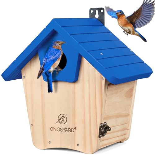 Kingsyard Wooden Bluebird House, Bird House with Predator Guard, Nesting Box Birdhouse for Outside Wild Bird Watching, Royal Blue