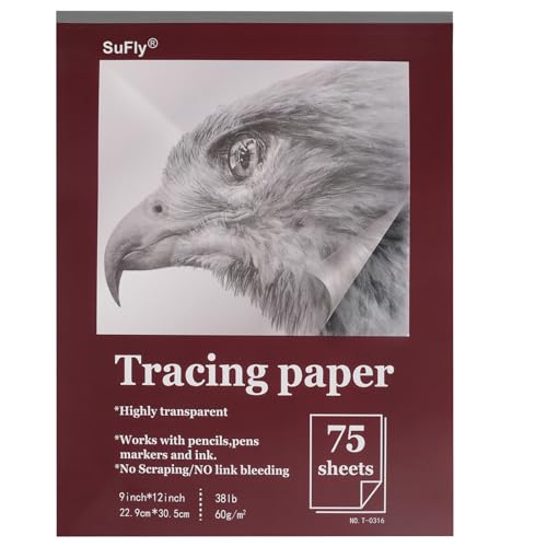 Tracing Paper for Drawing, 9 X 12'' Tracing Paper Pad, 75 Sheets Transparent Vellum Paper for Tracing Pads, 38lb/60gsm Translucent Tracing Paper for Pencil, Trace Images, Sketch, Preliminary Drawing.