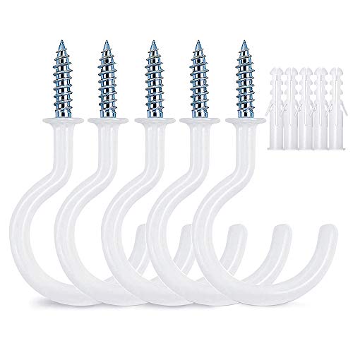 Heebabeys 12 Pcs 2.9 Inches White Ceiling Hooks,Vinyl Coated Screw-in Wall Hooks, Plant Hooks, Kitchen Hooks, Cup Hooks Great for Indoor & Outdoor Use (12 Pack +12 Extra Pipes)