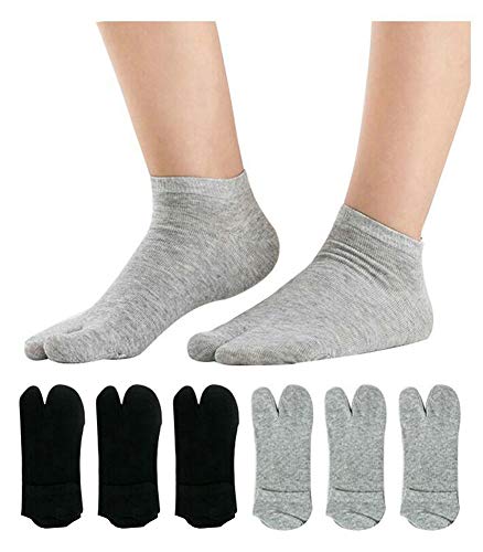 UBUMO Women's Solid 2 Toe Flip Flop Tabi Socks Geta Ankle Cotton 5/6 Pairs