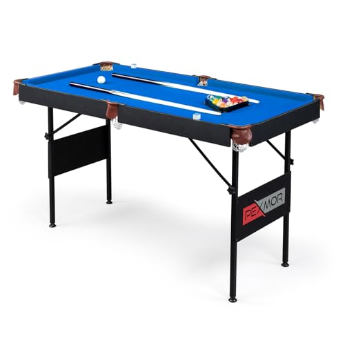 PEXMOR 55' Portable Folding Pool Table, Foldable Billiards Table for Kids and Adults, 4.5ft Pool Game Table with Cues, Ball, Rack, Brush, Chalk for Indoor & Outdoor