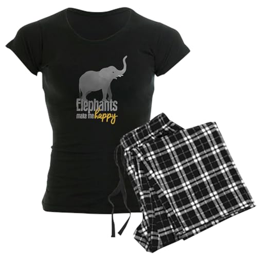 CafePress Elephants Make Me Happy Women's Dark Pajamas Womens Novelty Pajama Set, Comfortable PJ Sleepwear With Checker Pant