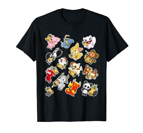 Boba Bubble Milk Tea Chinese Zodiac Animals Anime Cartoons T-Shirt