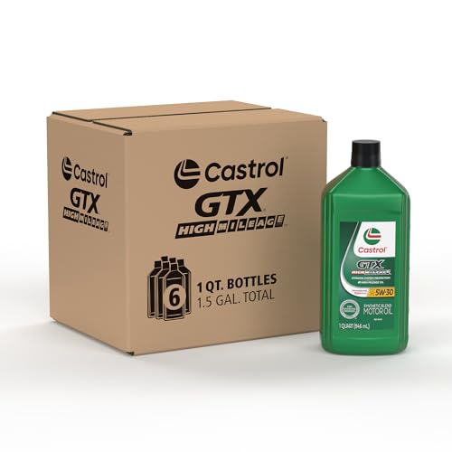 Castrol GTX High Mileage 5W-30 Synthetic Blend Motor Oil, 1 Quart, Pack of 6