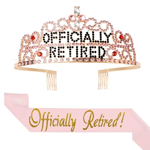 Retirement Sash and Tiara Set - Retiree Crown & Officially Retired Retirement Sash for Women. Great for Retirement Party, Events & Supplies, and Decorations #4 Pink