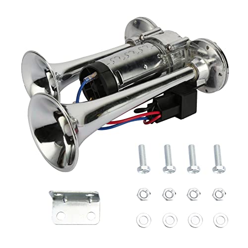 600DB Super Loud Dual Electric Air Horns Kit for Vehicles - With Compressor, Applicable for Cars, SUVs, Trucks, Boats (Sliver)