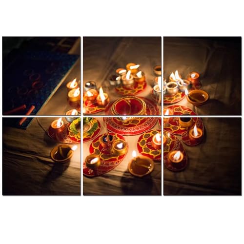 6 Pack Art Acoustic Panels Diwali Candles Oil Lamps Night Soundproof Wall Panels, 48'x72' Decorative Sound Absorbing Panels, Acoustic Treatment for Home, Office