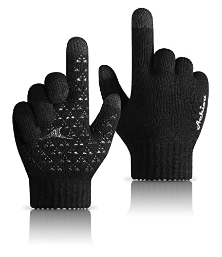 Achiou Winter Gloves for Men Women, Upgraded Thicken Touch Screen, Anti-Slip Silicone Gel, Thermal Soft Knit Lining