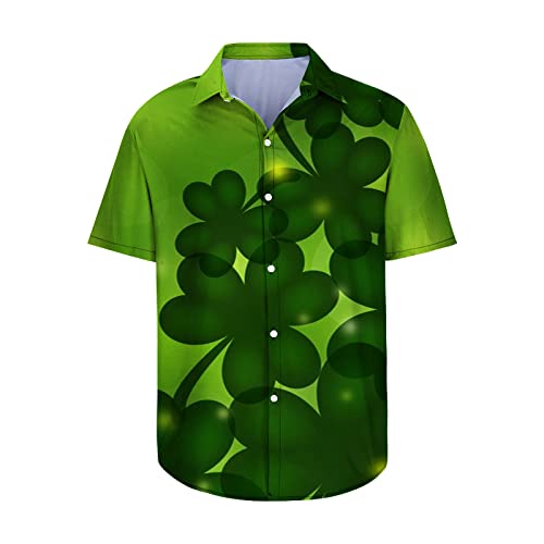 Mens St. Patrick's Day Shirt Irish Clover Printed Casual Short Sleeve Hawaiian Button Up Shirts Lucky Shamrock Tops