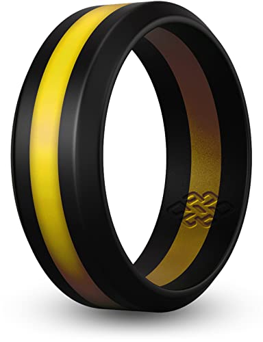 Knot Theory Yellow Striped Silicone Ring for Men Women - 8mm Wedding Band Size 7