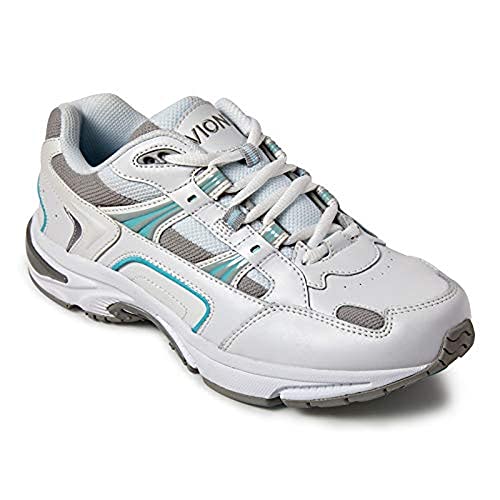 Vionic Women's Walker Classic Walking Shoes with Concealed Orthotic Arch Support White and Blue Leather 7.5 Medium US