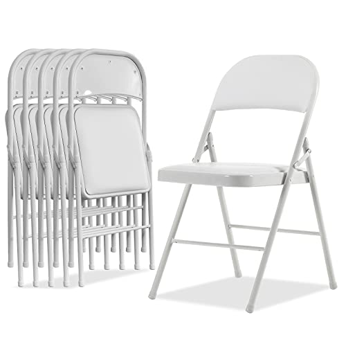 Karl home 6 Pack White Folding Chairs with Padded Seats for Outdoor & Indoor, Portable Stackable Commercial Seat with Steel Frame for Events Office Wedding Party, 330lbs Capacity