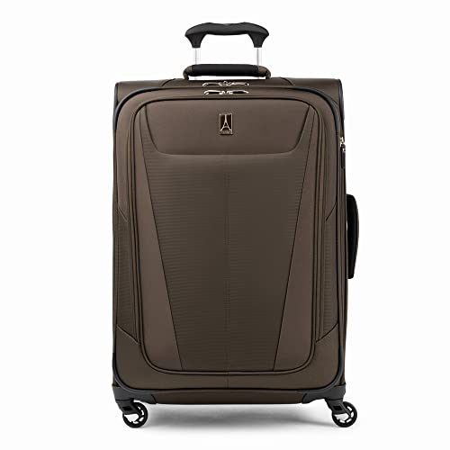 Travelpro Maxlite 5 Softside Expandable Checked Luggage with 4 Spinner Wheels, Lightweight Suitcase, Men and Women, Mocha, Checked Medium 25-Inch