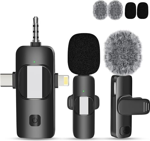 2 Pc Mini Microphone,Wireless Lavalier Lapel Microphone for iphone Android Camera Plug-Play，Professional Noise Reduction Recording Clip Mic for Creator Interview YouTube Interview TikTok Vlog (K15)