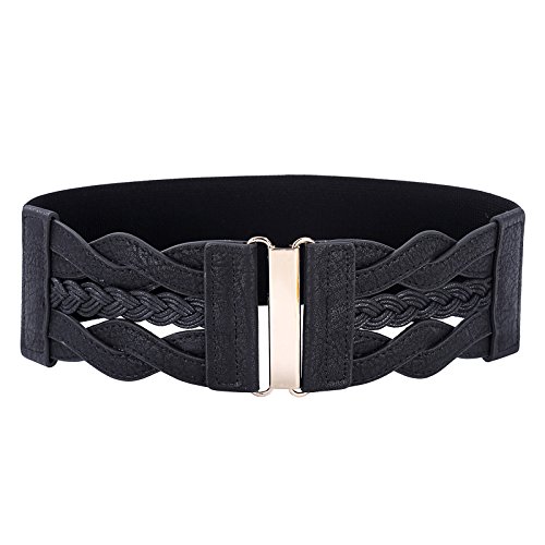 GRACE KARIN Women's Elastic Belt Stretchy Retro Wide Waist Cinch Belt for Dresses(Black,S)