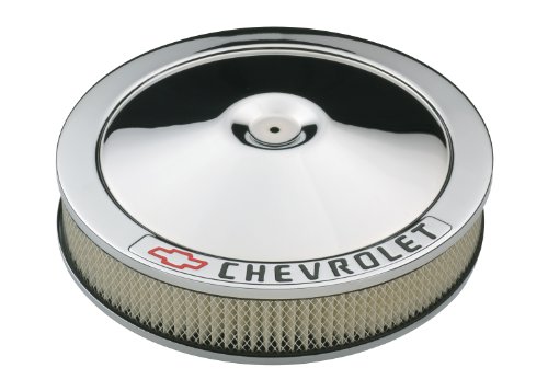 Proform 141-906 Chrome 14' Diameter Air Cleaner Kit with Black Chevrolet/Red Bowtie Logo and 3' Paper Filter