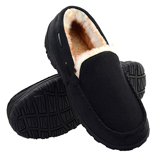 Vonair Mens Moccasin Slippers Indoor Outdoor Slip on Warm House Shoes Breathable Moccasins for Men 10 US Black