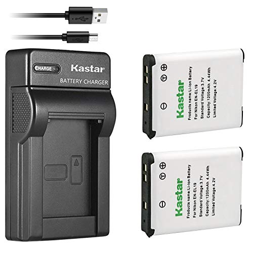 Kastar Battery + Slim USB Charger for Nik EN-EL19 Coolpix A100 S100 S2750 S2800 S3300 S3400 S3500 S3600 S4200 S4300 S4400 S5200 S5300 S6400 S6500 S6600 S6700 S6800 S6900 S7000, Son NP-BJ1 DSC-RX0