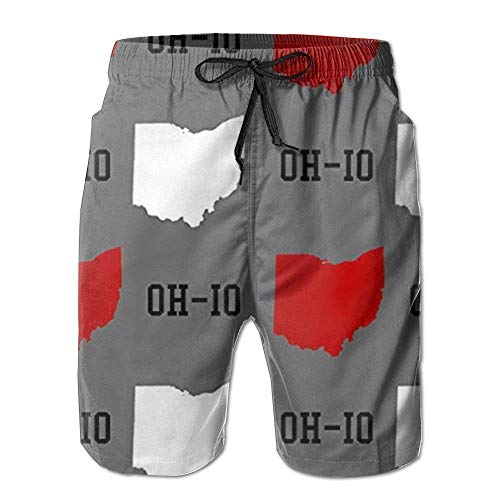 BBggyh mens Oh-io State Gray Beach Pants Quick Dry Trunks Swim, White, Large