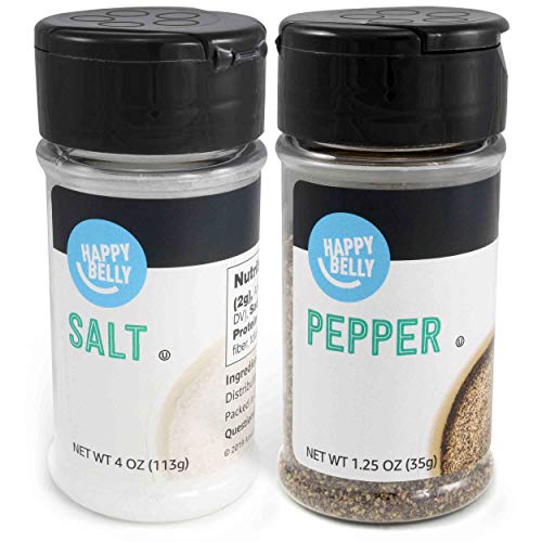 Amazon Brand - Happy Belly Salt and Pepper (4 Oz Salt and 1.25 Oz Pepper), 2 Piece Set, Black