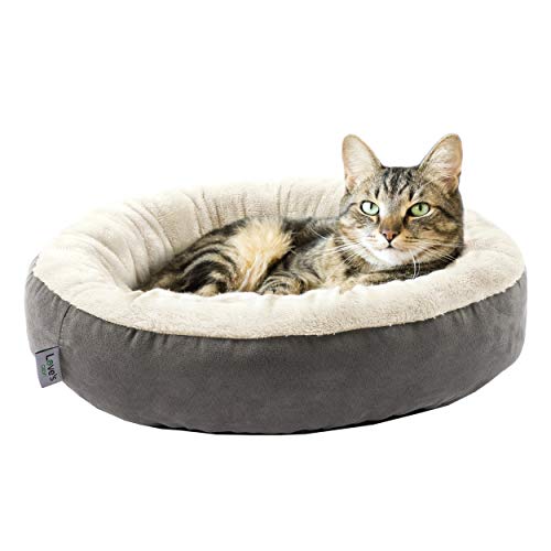 Love's cabin Round Donut Cat and Dog Cushion Bed, 20in Bed for Cats or Small Dogs, Anti-Slip & Water-Resistant Bottom, Super Soft Durable Fabric Pet Beds, Washable Luxury Cat & Dog Bed Gray