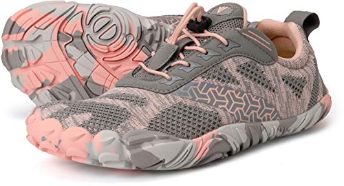 Joomra Womens Barefoot Road Running Tennis Shoes Size 8.5 Minimalist Wide Walking Camping Zero Drop Athletic Hiking Trekking Toes Workout Sneakers Grey Pink 39