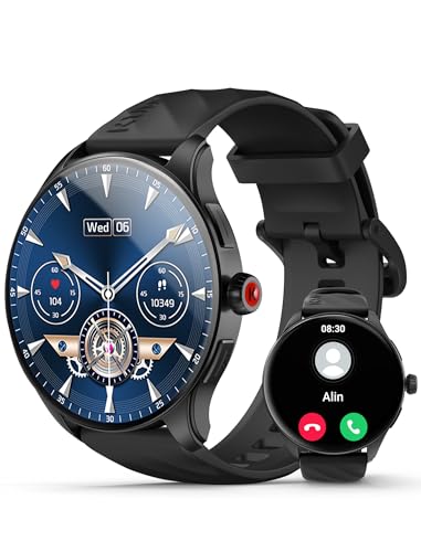 Smart Watches for Men, 1.43' AMOLED Smartwatch for Android iPhone, Answer/Make Call & Voice Assistant, 24H Heart Rate, Sleep Monitor, Activity Trackers, 100+ Sport Modes, IP68 Waterproof, Black