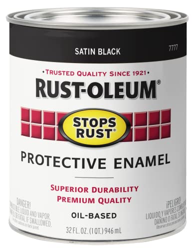 Rust-Oleum 7777502 Protective Enamel Paint Stops Rust, 32-Ounce, Black Satin Finish, 1 Quarts (Pack of 1)