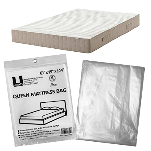 uBoxes Queen Mattress Clear Plastic Poly Covers, 61 x 15 x 104 inch, Heavy Duty 2 mil, 1 Pack