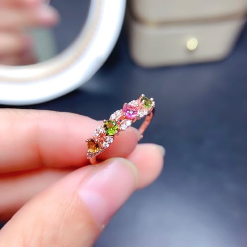 Colorful Dainty Cubic Zirconia Rainbow Round Shape Zircon Statement Ring for Women 18K Rose Gold Plated Eternity Wedding Band Emerald-Cut Rainbow Multi Color Created-Gemstone Eternity Ring