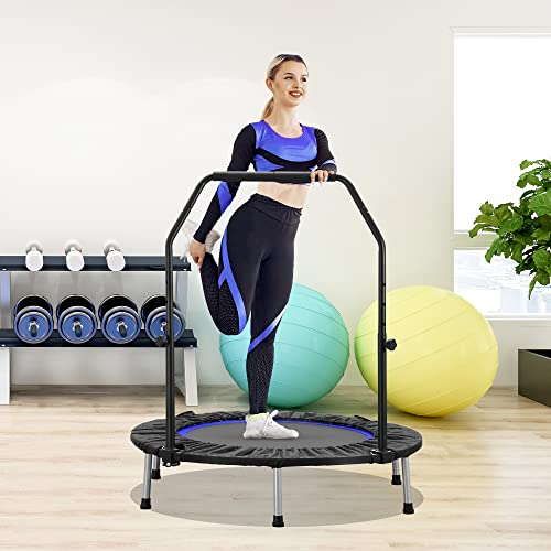 HYD-Parts 40' Foldable Mini Trampoline for Adults and Kids Exercise Rebounder with Adjustable Bar Fitness Trampoline Indoor Max Load 330lbs