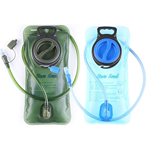 Baen Sendi Hydration Bladder 2 Liter/70 oz(2 Pack) - Water Bladder Pack of 2(1 Piece Blue+1 Piece ArmyGreen) - BPA Free Hydration Pack Replacement