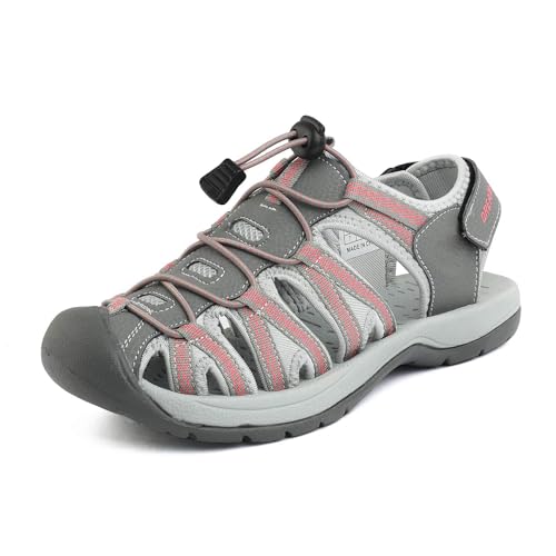 DREAM PAIRS Womens Closed Toe Hiking Summer Outdoor Sport Athletic Sandals,Size 8,GREY/CORAL,160912-W-NEW