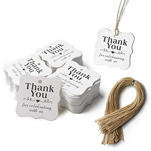 SallyFashion 150 PCS Paper Gift Tags Thank You Gift Tags with String for DIY Thanksgiving Day Halloween Christmas Wedding Party Favors