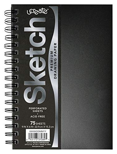 UCreate Poly Cover Sketch Book, Heavyweight, 6' x 9', Black, 75 Sheets