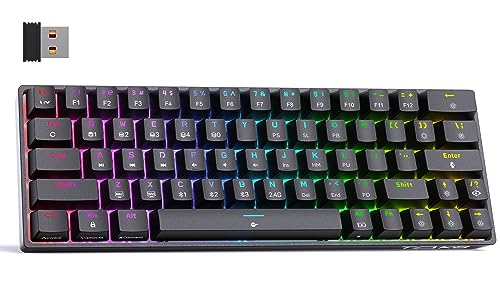 DIERYA T63 60% Wireless Mechanical Gaming Keyboard | Bluetooth/2.4G/Wired Keyboard | RGB Backlit Compact 63 Keys Mini Office Keyboard | with Red Switch | for Windows Laptop PC Gamer Typist-Black