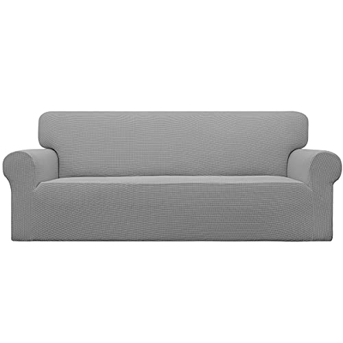 Easy-Going Stretch Sofa Slipcover 1-Piece Sofa Cover Furniture Protector Couch Soft with Elastic Bottom for Kids, Polyester Spandex Jacquard Fabric Small Checks (Sofa, Light Gray)