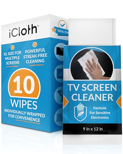 Monitor Cleaner, TV Screen Cleaner Wipes - Convenient for Car Use, No Spray, No Streaks - Reliable TV Cleaner for Smart TV, Car Screen Cleaner, Big Electronics Wipes - Individually Sealed - iCloth