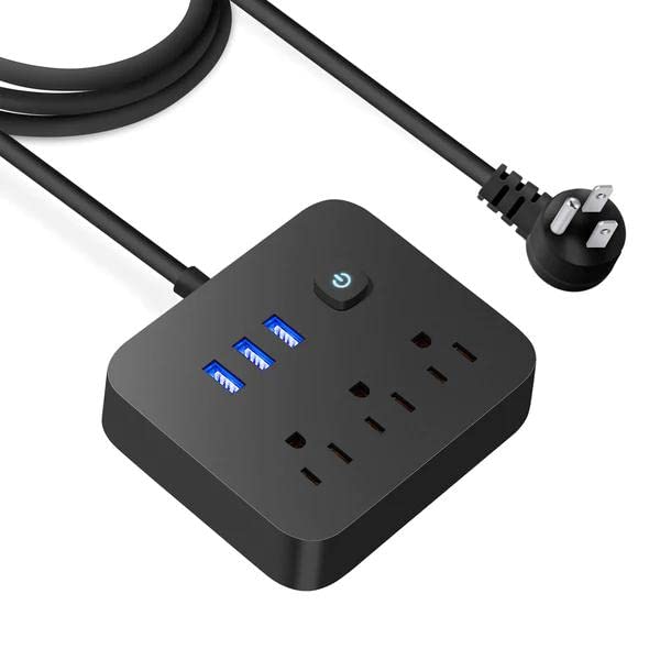 XCVXCV Power Strip Surge Protector with USB,4 Feet Long Cord with 3 AC Outlets and 3 USB Charging Ports, Overload Protection Outlet Extender