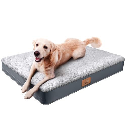 Sunheir Orthopedic Dog Bed for Large Dogs - Big Waterproof Dog Bed with Removable Washable Cover & Anti-Slip Bottom, Extra Large Dog Crate Bed, Deluxe Plush Pet Bed Mat (Grey)