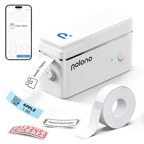 POLONO P31S Label Maker Machine with Tape, Portable Thermal Printer, Portable Bluetooth Label Printer for Organizing Storage Office Home, Sticker Maker Mini Label Maker with Multiple Templates, White
